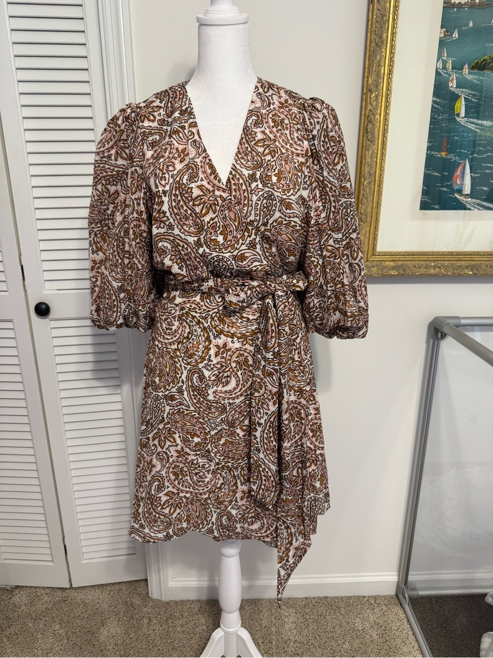 MINKPINK Brown Paisley Wrap Mini Dress